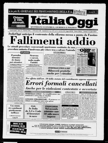 Italia oggi : quotidiano di economia finanza e politica